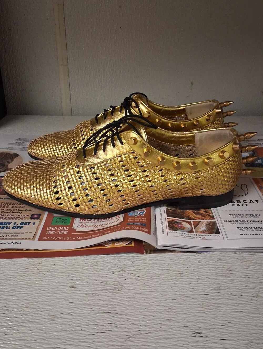 Gucci Gold Woven Men\'s Lace-Up Dress Shoes With Spikes Run Big I Wear Men 10 Gucci Dress Shoes - Men main image 3